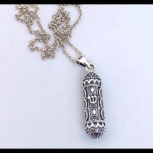 COPY - Ornate Mezuzah Sterling Silver on Rolo Chain, Unisex, NEW, 15”-33”, Gift… - Picture 1 of 8
